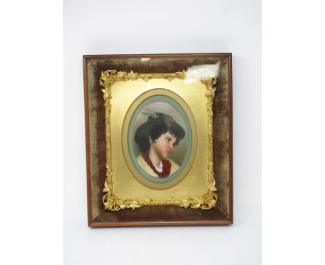 A 19th Century Berlin style oval Portrait of a boy on porcelain panel within gilt frame and later glazed case 10 1/2in H x 9i
