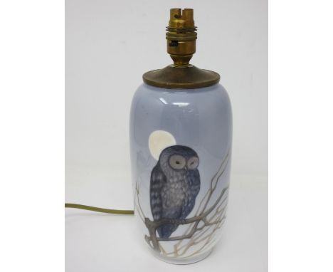 A Royal Copenhagen Table Lamp decorated with an owl, 9in 