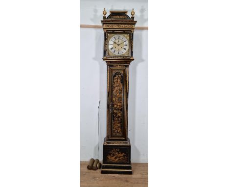 A Georgian lacquered Longcase Clock, C.1720, by Daniel Delander having running duration of one month, the brass dial with sil