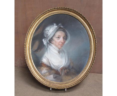 ATTRIBUTED TO JOHN RAPHAEL SMITH (1752-1812). Portrait of a Lady, said to be Hannah More, quarter-length, wearing a white mob