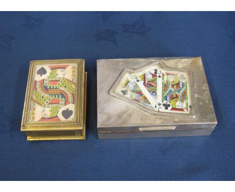 A 19th Century ormolu Playing Card Case with playing card inset top by Leuchars, 38 Piccadilly, London, and a modern silver P