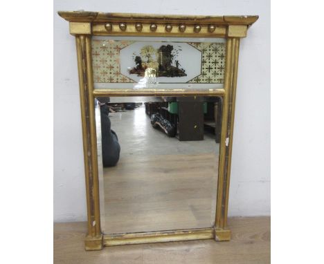 A 19th Century gilt-framed Pier Glass with ball applied frieze above landscape panel and bevelled mirror plate, 26 x 19in 