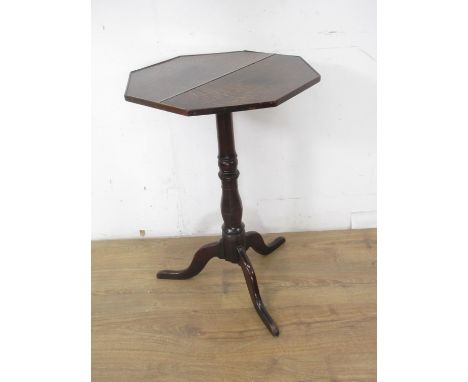 An 18th Century oak Pillar Table with octagonal top on baluster turned column and tripod base, 18in diam 