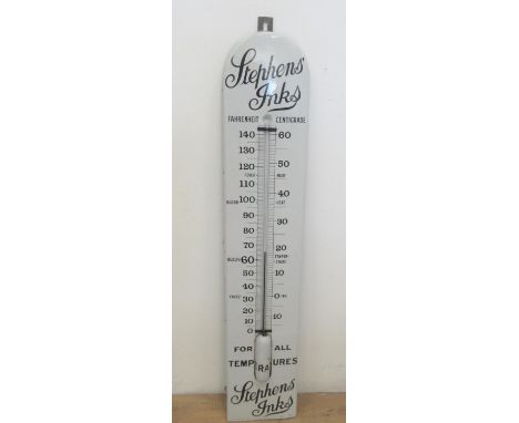 A large enamel Stephens Inks Advertising Thermometer, 5ft high, 12in wide, the thermometer intact, original paper label verso