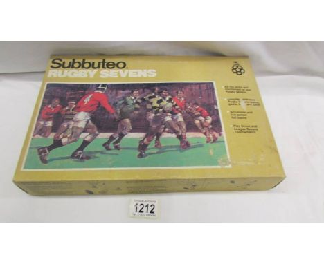 A boxed Subbuteo Rugby Sevens set, complete, box has some wear but otherwise in excellent condition.