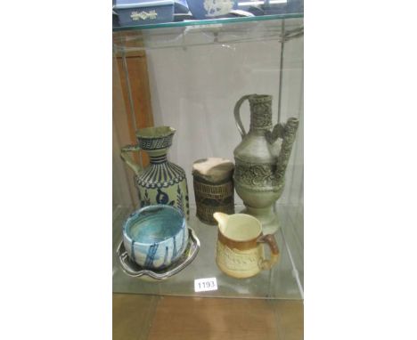 5 items of studio pottery and one other item.