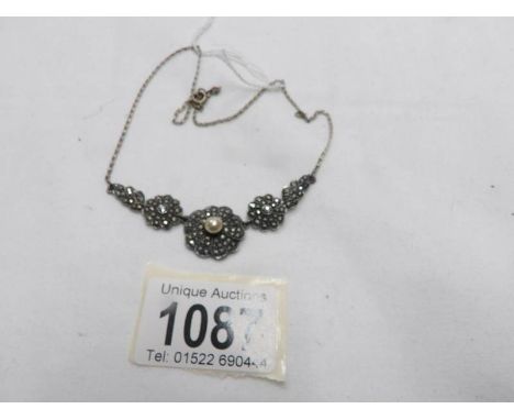 A vintage silver marcasite necklace,