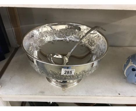 A large silver plate punch bowl &amp; ladle