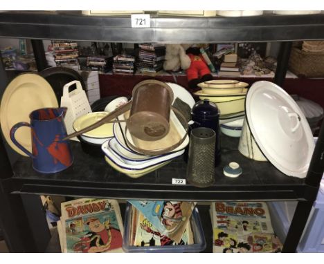 A shelf of enamelware