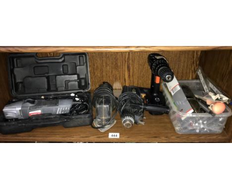 4 electric hand tools (saw, sander &amp; 2 drills) with a box of drill bits &amp; Allen keys
