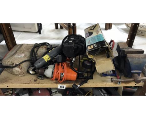 A shelf of electrical tools &amp; vice etc. A/F