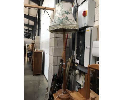 A pine standard lamp ****Condition report**** Approximate height including shade 160cmWithout shade approximately 131cm