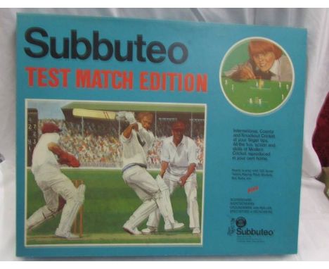 A boxed Subbuteo table cricket test match edition, complete and in excellent condition.