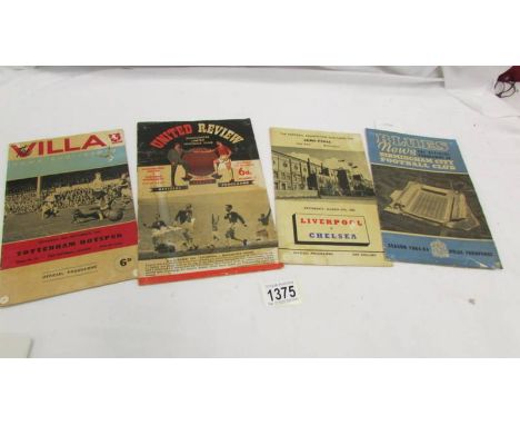 4 football programmes from 1964-1985 including FA challenge semi-final Liverpool V Chelsea, Aston Villa V Tottenham, Manchest