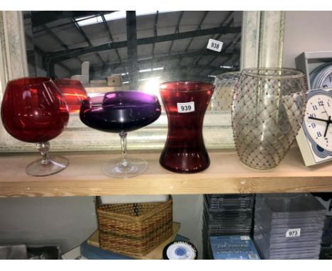A selection of glassware including ruby
