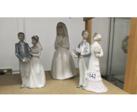 2 Lladro bride and groom figures together with a NAO first communion figure.