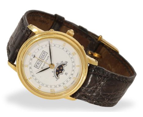 Armbanduhr: elegante Blancpain "Villeret Triple Date Mondphase 1735", 18K Gold: Ca. Ø 34mm, schweres 18K Goldgehäuse, Referen