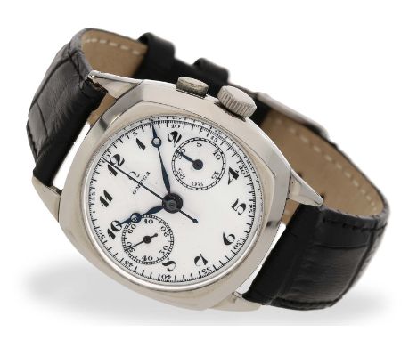 Armbanduhr: extrem seltener Omega Chronograph in Stahl mit Kissengehäuse und Emaillezifferblatt, Ref. CK 808, ca. 1935: Ca. 3