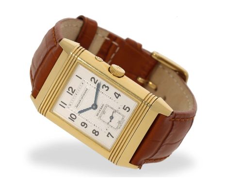 Armbanduhr: hochwertige Jaeger LeCoultre Reverso Duoface Grand Taille Night &amp; Day, 18K: Ca. 26 x 42mm, 18K Gold, Reverso 