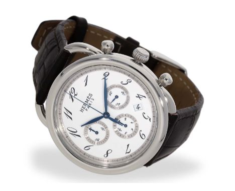 Armbanduhr: sportlicher, luxuriöser Chronograph Hermès Arceau Ref. AR4.910 mit Originalbox: Ca. Ø 43mm, Edelstahl, verschraub