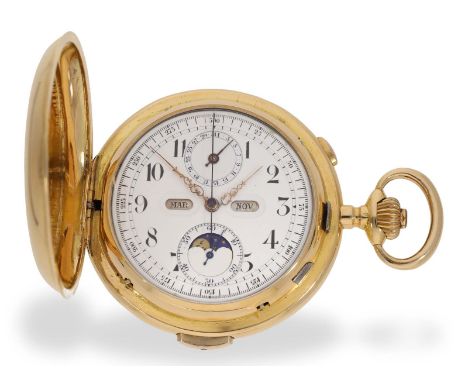 Taschenuhr: Schwere 18K Invicta Goldsavonnette mit 6 Komplikationen, inklusive Minutenrepetition, ca. 1890: Ca. Ø 57mm, ca. 1