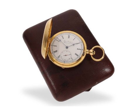 Taschenuhr: extrem seltenes Girard Perregaux Chronometer mit sphärischer Spirale, ca.1885: Ca. Ø 52 mm, ca. 116 g, 18K Gold, 