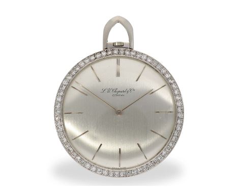 Taschenuhr: seltene und äußerst luxuriöse Frackuhr von Chopard mit Brillantbesatz, 50er Jahre: Ca.Ø 41mm, ca. 37g, 18K Weißgo