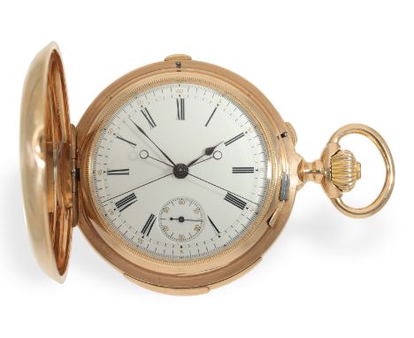 Taschenuhr: bedeutendes Genfer Chronometer mit Chronograph Rattrapante und Minutenrepetition, ca. 1890: Ca. Ø 53mm, ca. 133g,