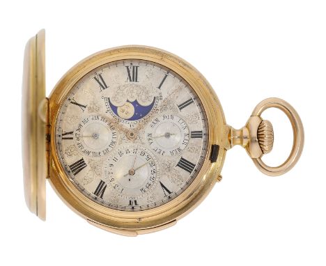 Taschenuhr: bedeutende hochkomplizierte astronomische Savonnette, Chronometer mit Minutenrepetition, ewigem Kalender und retr