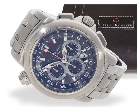 Armbanduhr: hochwertiges, nahezu neuwertiges Chronometer, Bucherer Patravini Travel Tec GMT, Full-Set von 2004: Ca. Ø 47mm, E
