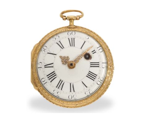 Taschenuhr: goldene Louis XV Spindeluhr, Dutertre Paris um 1770: Ca. Ø 44mm, ca. 55g, 18K Gold, Gehäusemacher-Punze PBC mit K