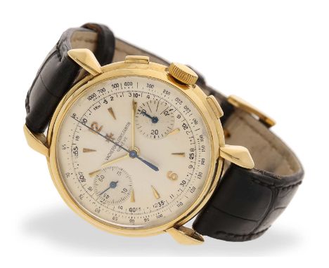 Armbanduhr: großer goldener Chronograph, Vacheron &amp; Constantin, verm. Ref. 4178 um 1948: Ca. Ø 36mm, 18K Gold, ausgefalle