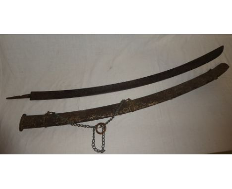 A blade from a 1796 Cavalry sabre 32½" inches long in part steel scabbard (af)