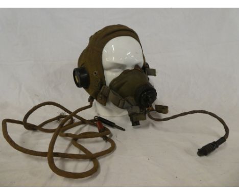 A Second War RAF lightweight flying helmet, the ear pieces marked "A.M.10A/13465" together with oxygen mask