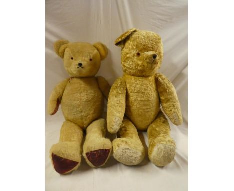 Two large vintage plush covered teddy bears, 32" inches and 28" inches long