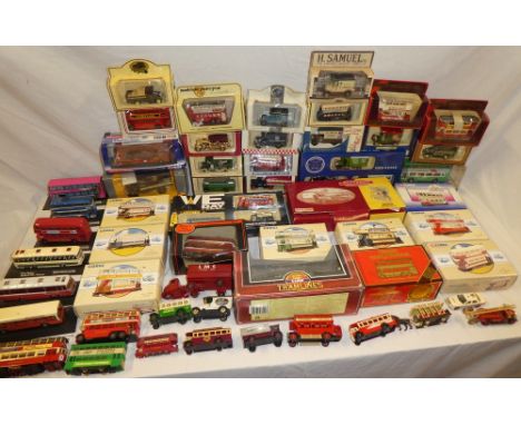 A selection of various boxed &amp; un-boxed die-cast vehicles including Corgi classic buses, vintage vehicles, Lledo Days Gon
