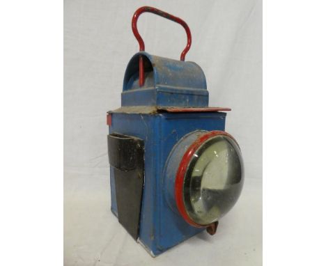 A British Rail Midland Region painted metal railway lamp with twin bulls-eye glass lenses 