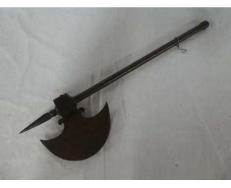 An old Indo-Persian all-steel axe with crescent blade and steel shaft