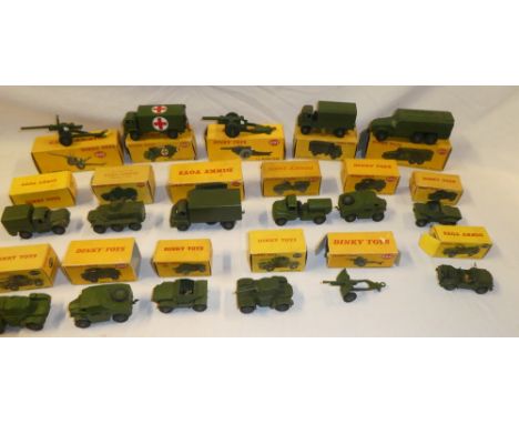 17 boxed Dinky toys military vehicles including 621 three ton Army wagon; 688 field artillery tractor; 677  armoured command 