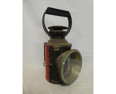 A British Rail Western region painted metal &amp; brass mounted hand held railway lamp