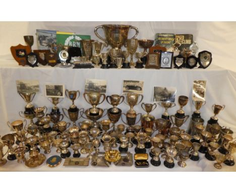 A large collection of motoring memorabilia and trophy cups, formerly the property of W.A. Cleave, mainly dating between 1937 