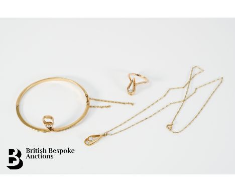 Bespoke 9ct yellow gold and diamond set bangle, set with 16 pts of dias, stamped 975, inner diameter 58mm, 12.9 gms with safe