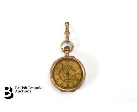Continental 14ct gold pocket watch. The watch having a 32mm case, with gilded face with Arabic numerals, 31 gms including mov