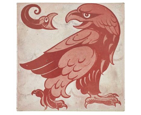 WILLIAM DE MORGAN (1839-1917) 'EAGLE &amp; SNAKE' RUBY LUSTRE TILE, CIRCA 1890 stamped marks for Sand's End pottery (Dimensio
