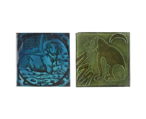 WILLIAM DE MORGAN (1839-1917) RARE SGRAFITTO TILE, EARLY FULHAM PERIOD, 1888-1897 depicting a seated beast with crescent moon