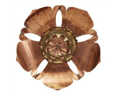 WILLIAM ARTHUR SMITH BENSON (1854-1924) ARTS &amp; CRAFTS COPPER AND BRASS CEILING LIGHT, CIRCA 1900 the central fitting with
