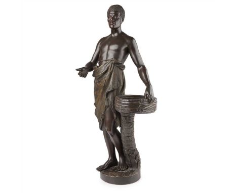 GOLDSCHEIDER AUSTRIAN TERRACOTTA FIGURE OF A MAN, CIRCA 1890 the standing figure modelled with a tray, the base signed by the