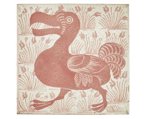 William de Morgan, A rare and large William De Morgan Dodo ruby lustre tile