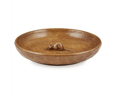 WORKSHOP OF ROBERT 'MOUSEMAN' THOMPSON LARGE OAK BOWL, CIRCA 1980 with tooled finish, centred with a carved mouse (Dimensions