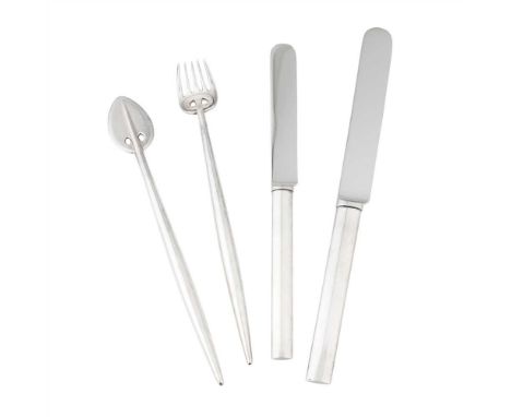SABATTINI, AFTER CHARLES RENNIE MACKINTOSH BOXED SET OF PLATED CUTLERY, CONTEMPORARY comprising a KNIFE; a FORK; and TWO KNIV